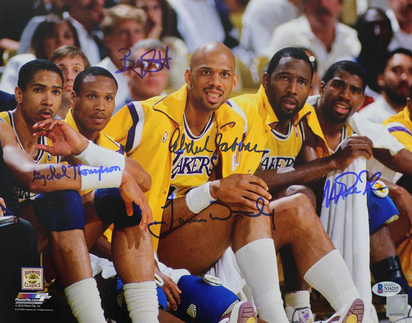 Showtime (5) Johnson, Jabbar, Worthy, Scott & Thompson Signed 11x14 Photo BAS 2