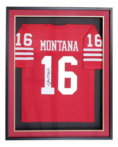 Joe Montana San Francisco Signed Framed Red Football Jersey JSA