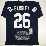 Autographed/Signed Saquon Barkley Penn State Blue Stat College Jersey JSA COA