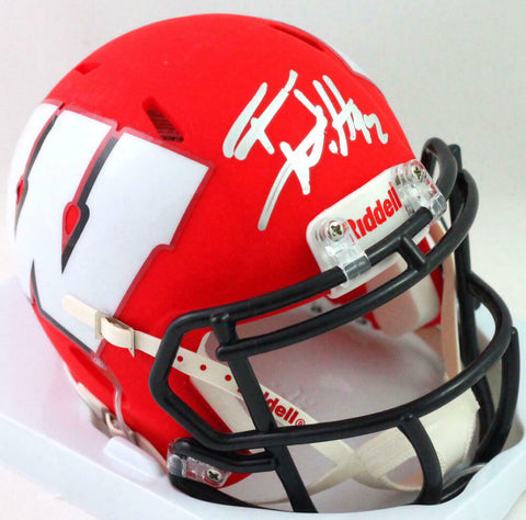 TJ Watt Autographed Wisconsin Badgers AMP Speed Mini Helmet- Beckett W *Silver