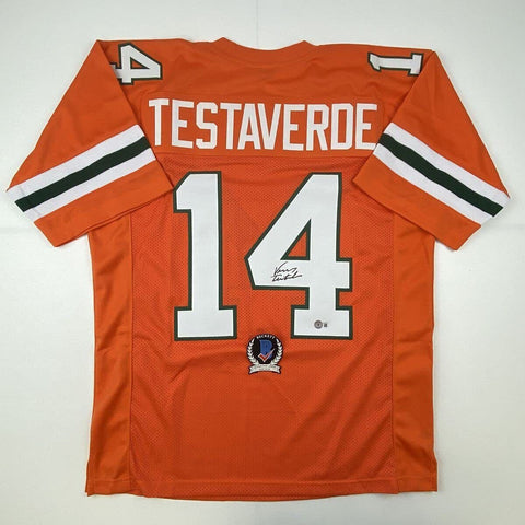 Autographed/Signed VINNY TESTAVERDE Miami Orange College Football Jersey BAS COA