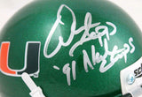 Warren Sapp Autographed Miami Hurricanes Schutt Mini Helmet w/insc.-BAW Hologram