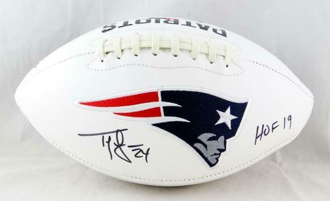 Ty Law Autographed New England Patriots Logo Football w/HOF- Beckett Auth *Black