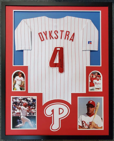 FRAMED LENNY DYKSTRA AUTOGRAPHED SIGNED PHILADELPHIA PHILLIES JERSEY JSA COA