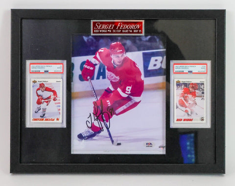 Sergie Federov Signed Photo with 2 Cards (Frame as is) (PSA COA)