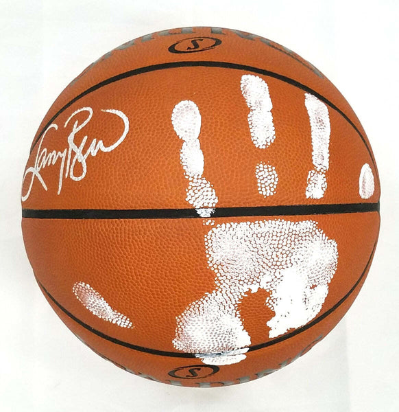 Larry Bird Signed Celtics NBA Replica Game Ball W/Hand Print in White Beckett