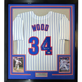 Framed Autographed/Signed Kerry Wood 98 ROY 35x39 Pinstripe Jersey Beckett COA