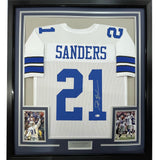 Framed Autographed/Signed Deion Sanders 35x39 Dallas White Jersey Beckett COA