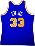 KNICKS PATRICK EWING AUTOGRAPHED BLUE M&N 1991-92 HWC JERSEY L BECKETT 214818