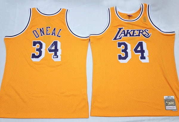 Shaquille O'Neal Autographed LA Lakers 1996-97 Gold M&N Jersey Beckett Witnessed