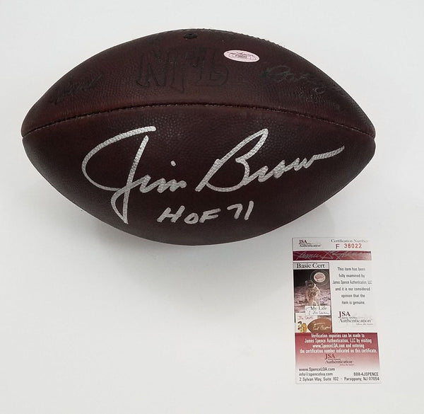 Jim Brown Autographed Cleveland Browns NFL Football W/ HOF 71 JSA Authenticated