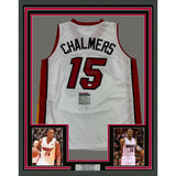 Framed Autographed/Signed Mario Chalmers 35x39 Miami White Jersey JSA COA