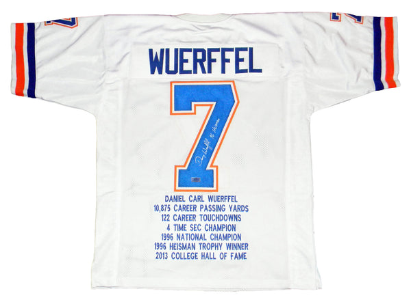 DANNY WUERFFEL AUTOGRAPHED FLORIDA GATORS #7 WHITE STAT JERSEY W/ 96 HEISMAN