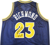 WARRIORS MITCH RICHMOND AUTOGRAPHED BLUE JERSEY HOF 2014 BECKETT WITNESS 232588