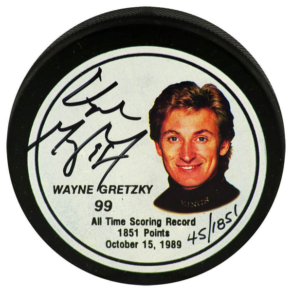 Wayne Gretzky Signed All Time Scoring Record LE #45/1851 Hockey Puck - (PSA COA)