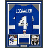 Framed Autographed/Signed Vincent Lecavalier 35x39 Tampa Bay Blue Jersey JSA COA