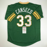 Autographed/Signed JOSE CANSECO Oakland Green Baseball Jersey JSA COA Auto