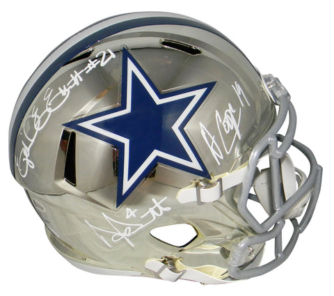 DAK PRESCOTT EZEKIEL ELLIOTT AMARI COOPER SIGNED DALLAS COWBOYS CHROME HELMET