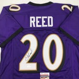 Autographed/Signed Ed Reed Baltimore Purple Football Jersey JSA COA