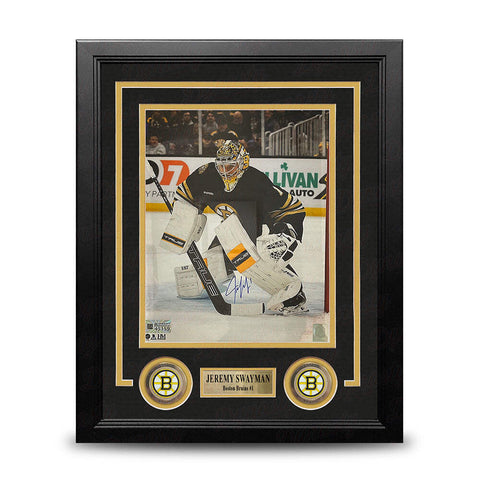 Jeremy Swayman in Goal Boston Bruins Autographed 8x10 Framed Photo JSA PSA