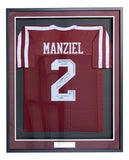 Johnny Manziel Signed Framed Maroon College Football Jersey w/ 3 Insc BAS