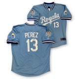 Salvador Perez Autographed Kansas City Royals 2015 World Series Jersey Beckett