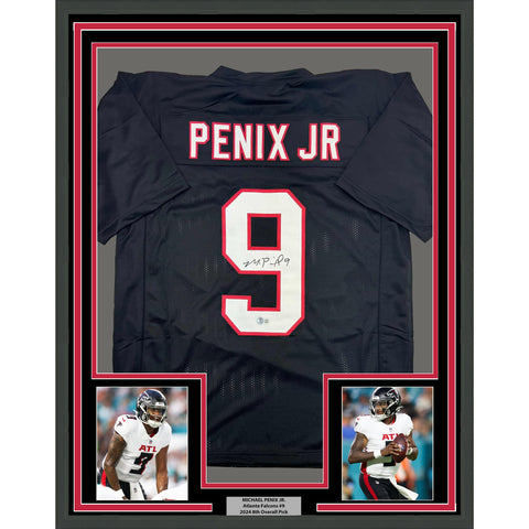 Framed Autographed/Signed Michael Penix Jr. 35x39 Atlanta Black Jersey BAS COA