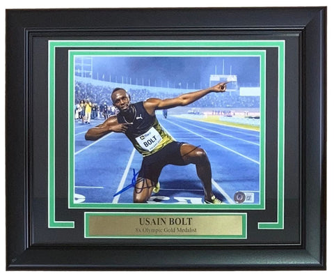 Usain Bolt Signed Framed 8x10 Olympic Track Legend Photo BAS BH033107