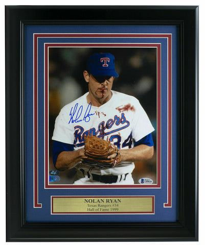 Nolan Ryan Signed Framed Texas Rangers 8x10 Blood Photo BAS