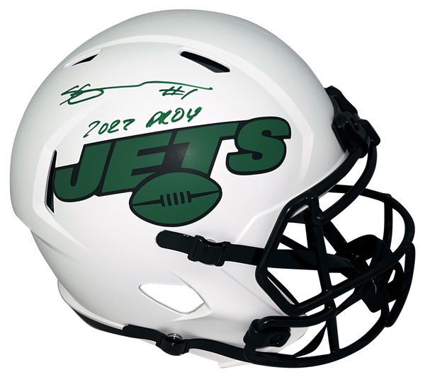 AHMAD SAUCE GARDNER SIGNED NEW YORK JETS FULL SIZE LUNAR HELMET W/ 2022 DROY