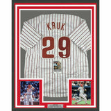 FRAMED Autographed/Signed JOHN KRUK 33x42 Philadelphia Pinstripe Jersey JSA COA