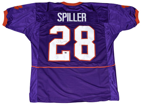 CJ SPILLER SIGNED AUTOGRAPHED CLEMSON TIGERS PURPLE #28 JERSEY GTSM