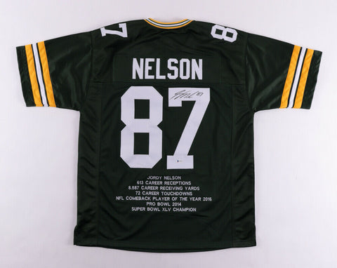 Jordy Nelson Green Bay Packers Signed Career Highlight Stat Jersey (Beckett COA)