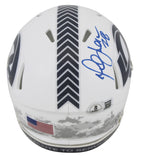 Rams Marshall Faulk Signed Salute To Service III Speed Mini Helmet BAS Witnessed