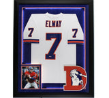 John Elway Signed Denver Broncos LED Framed Mitchell & Ness White NFL Jersey