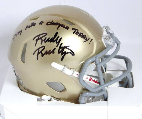 Rudy Ruettiger Signed Notre Dame Riddell Speed Mini Helmet W/ Play Like a