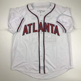 Autographed/Signed David Justice Atlanta White Baseball Jersey JSA COA