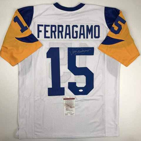 Autographed/Signed Vince Ferragamo Los Angeles LA White Football Jersey JSA COA