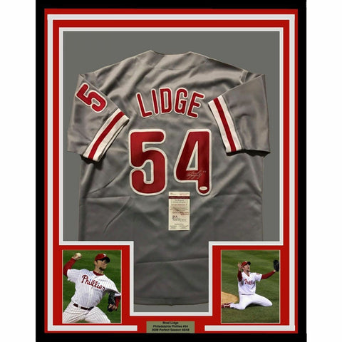 FRAMED Autographed/Signed BRAD LIDGE 33x42 Philadelphia Grey Jersey JSA COA Auto