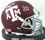 Jace Sternberger Signed A&M Maroon Schutt Mini Helmet w/Insc- JSA W Auth *Silver