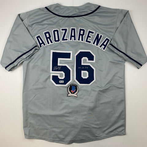 Autographed/Signed Randy Arozarena Tampa Bay Grey Jersey Beckett BAS COA