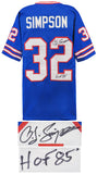 O.J. Simpson Signed Blue T/B Custom Football Jersey w/HOF'85 - (SCHWARTZ COA)