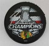 Patrick Sharp Signed Blackhawks 2015 Stanley Cup Champs Logo Hockey Puck Beckett