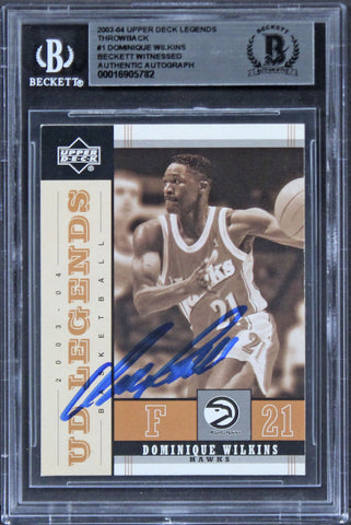 Hawks Dominique Wilkins Signed 2003 Upper Deck Legends TB #1 Card BAS Slabbed