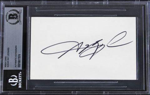 Sugar Ray Lenoard Authentic Signed 3x5 Index Card Autographed BAS Slabbed 1