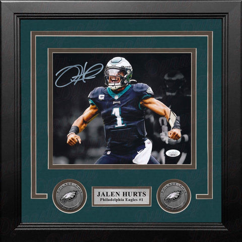 Jalen Hurts Black Flex Philadelphia Eagles Autographed 8x10 Framed Photo JSA