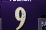 JUSTIN TUCKER (Ravens purple SKYLINE) Signed Autographed Framed Jersey JSA