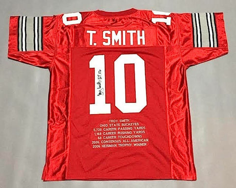 Troy Smith Signed Ohio State Buckeyes Career Highlight Stat Jersey (JSA COA)