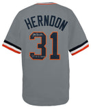 Larry Herndon Signed Grey Custom Baseball Jersey w/84 WS Champs - (SCHWARTZ COA)