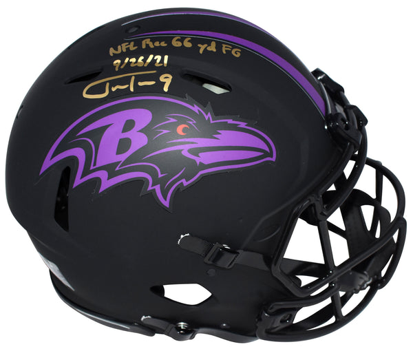 JUSTIN TUCKER SIGNED BALTIMORE RAVENS AUTHENTIC ECLIPSE HELMET + RECORD 66 YD FG